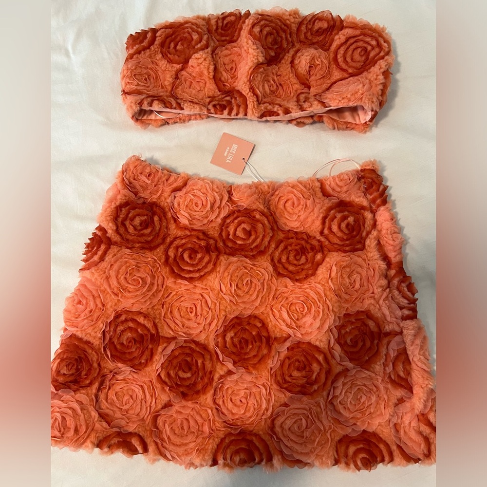 Noele Two Piece Mini Skirt Set - Coral from Miss Lola!